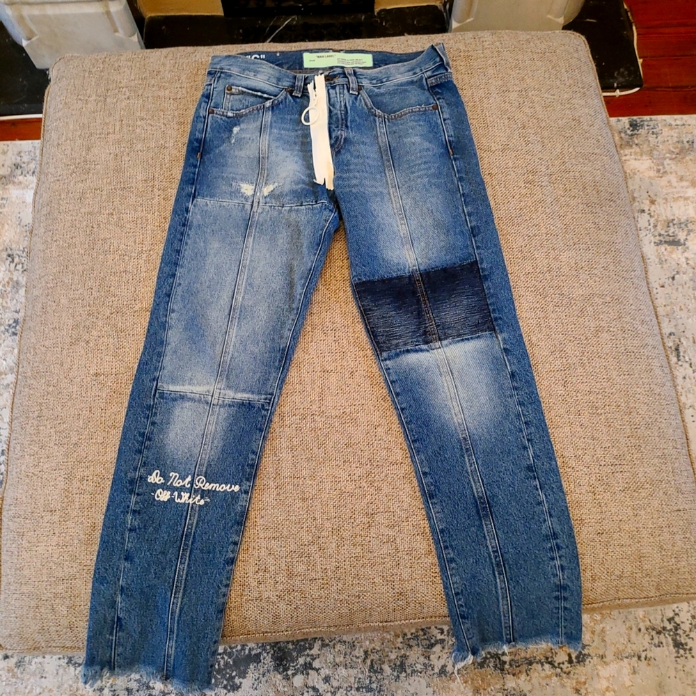 Off-White Virgil Abloh Jeans with unique white pull zipper